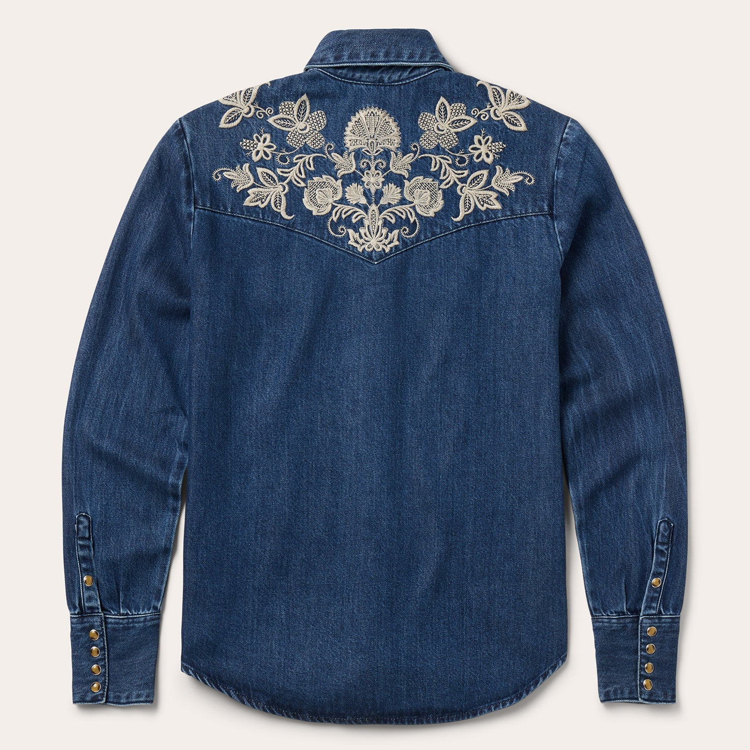 Floral Embroidered Dark Denim Shirt | Stetson Blue