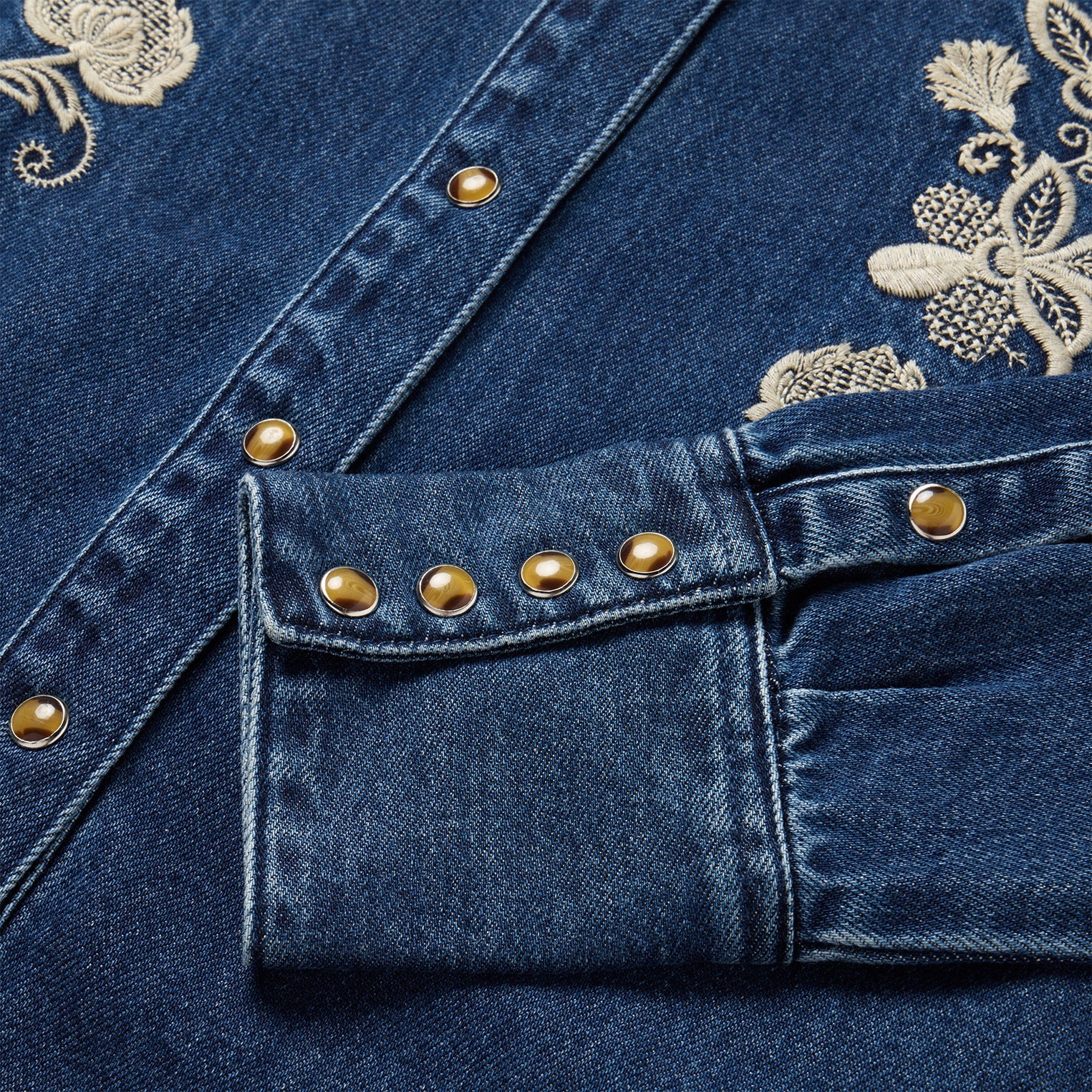Floral Embroidered Dark Denim Shirt | Stetson Blue