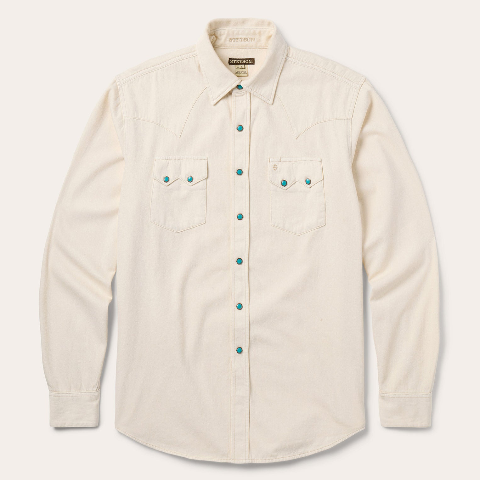 Turquoise Snap Western Denim Shirt | Stetson Cream