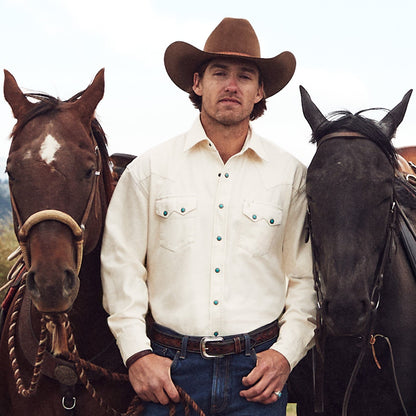 Turquoise Snap Western Denim Shirt | Stetson Cream