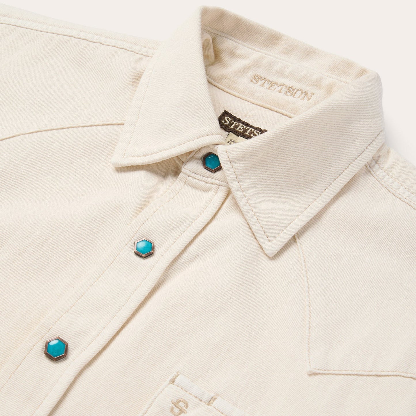 Turquoise Snap Western Denim Shirt | Stetson Cream