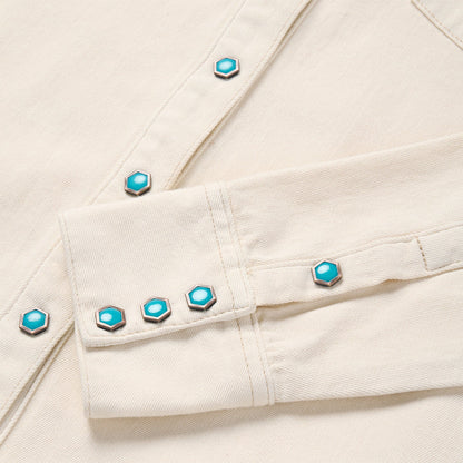 Turquoise Snap Western Denim Shirt | Stetson Cream