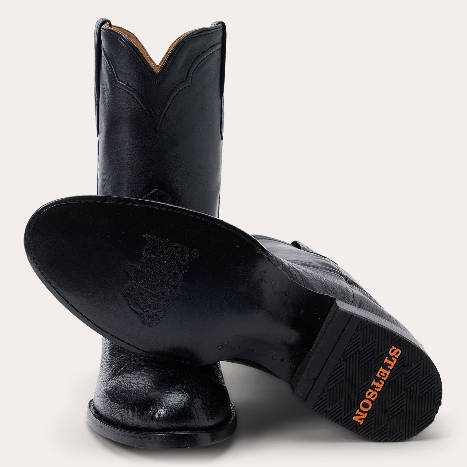 Clay Smooth Ostrich Roper Boots | Stetson Black