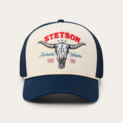 Skull Trucker Hat | Stetson Off White / Blue