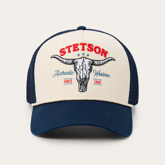 Skull Trucker Hat | Stetson Off White / Blue