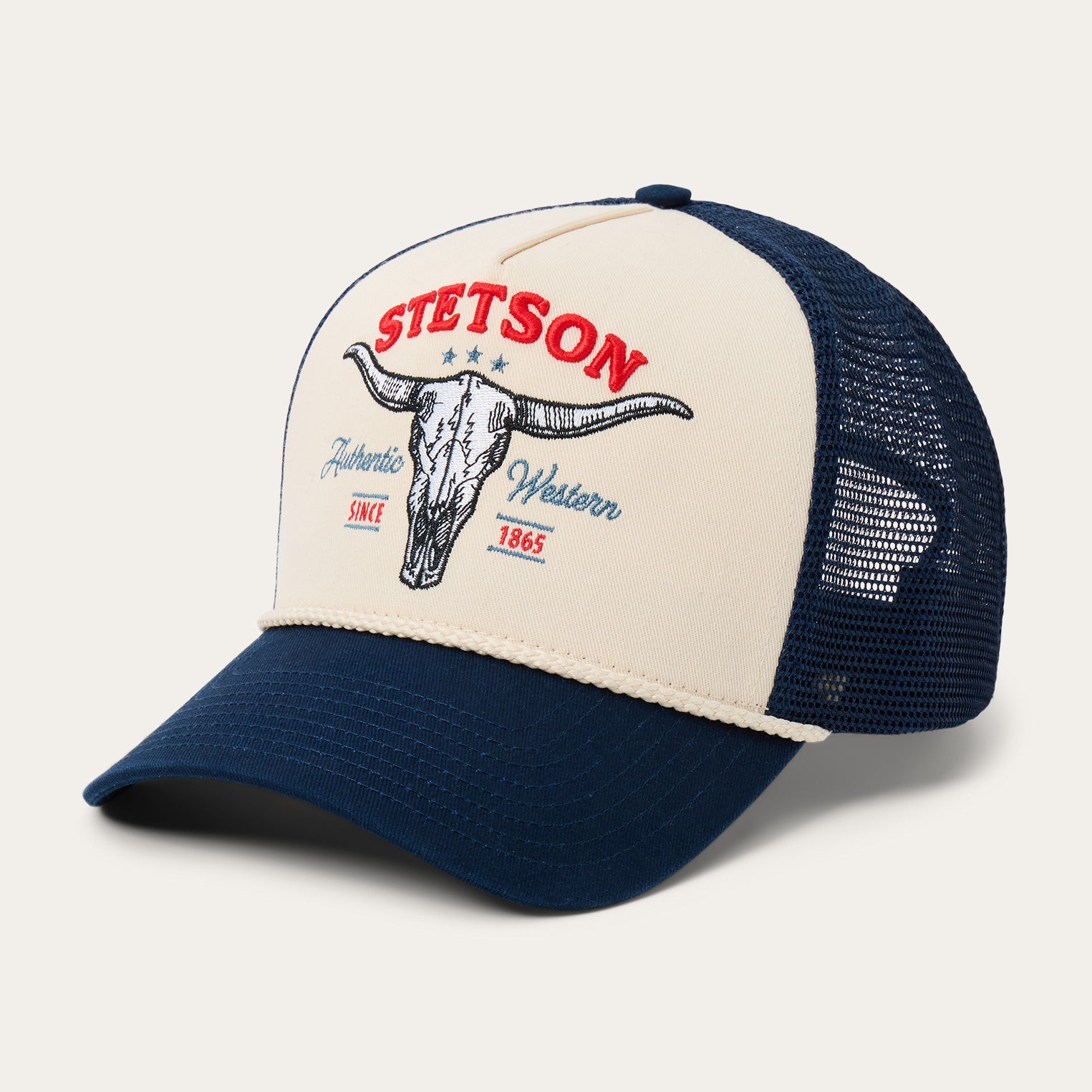 Skull Trucker Hat | Stetson Off White / Blue