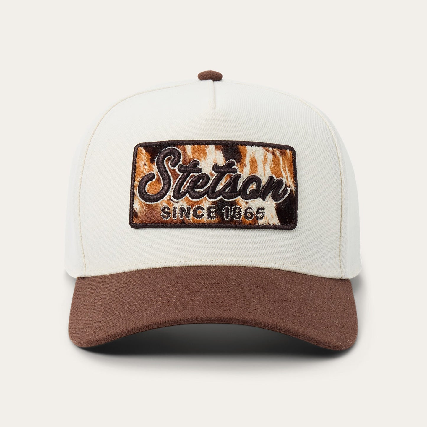 Cowhide Patch Trucker Hat | Stetson Off White / Brown