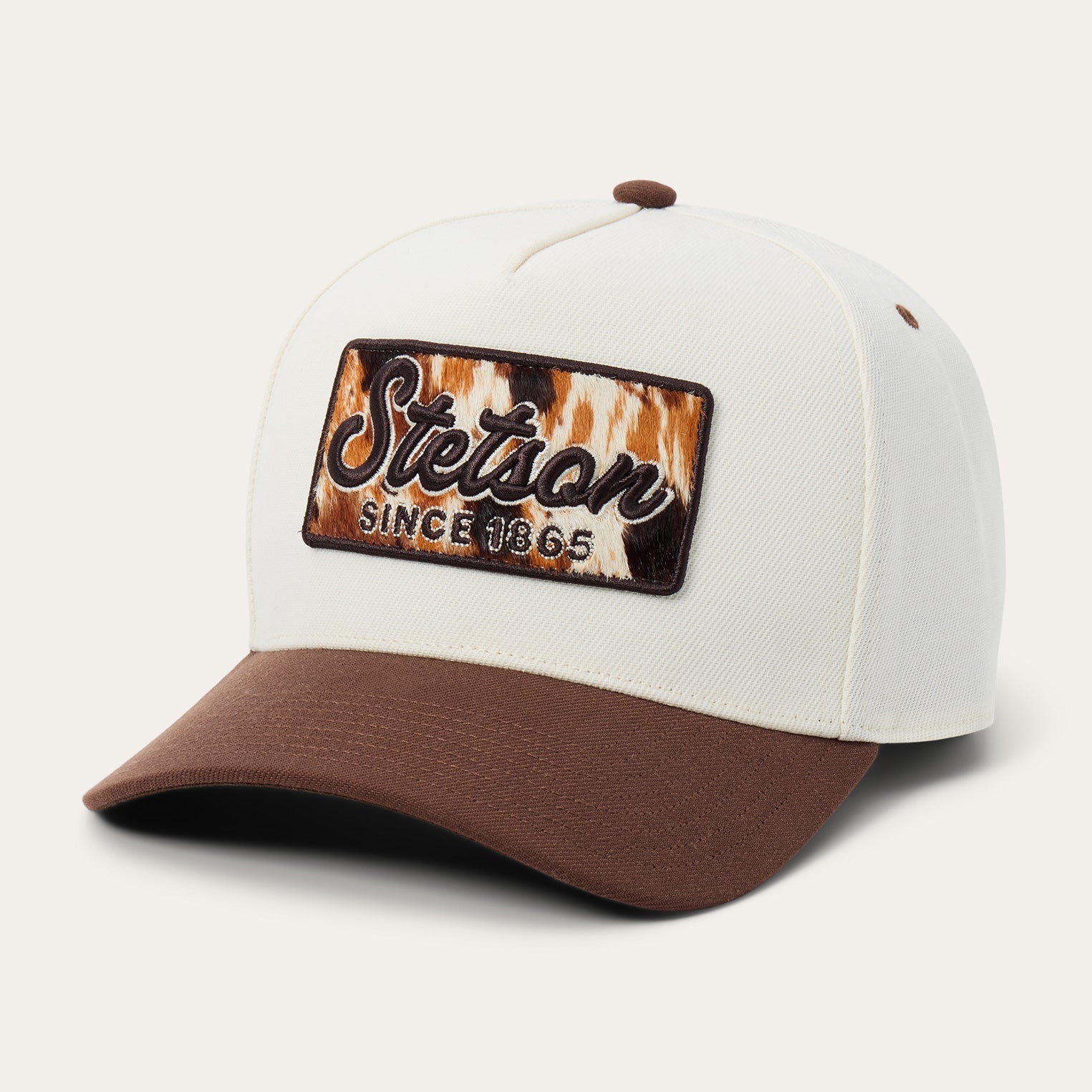 Cowhide Patch Trucker Hat | Stetson Off White / Brown
