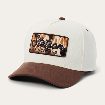 Cowhide Patch Trucker Hat | Stetson Off White / Brown