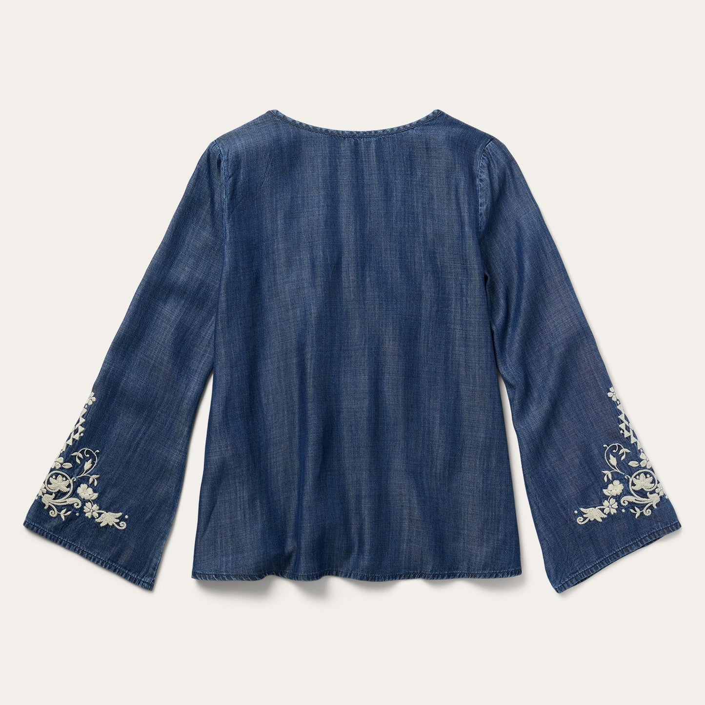 Embroidered Denim Peasant Blouse | Stetson Blue