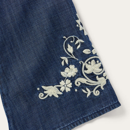 Embroidered Denim Peasant Blouse | Stetson Blue