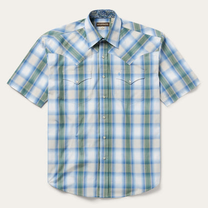 Moss Plaid Short-Sleeve Western Shirt | Stetson Blue