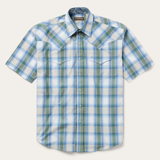 Moss Plaid Short-Sleeve Western Shirt | Stetson Blue