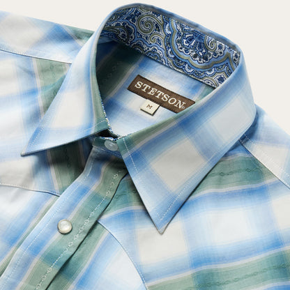 Moss Plaid Short-Sleeve Western Shirt | Stetson Blue
