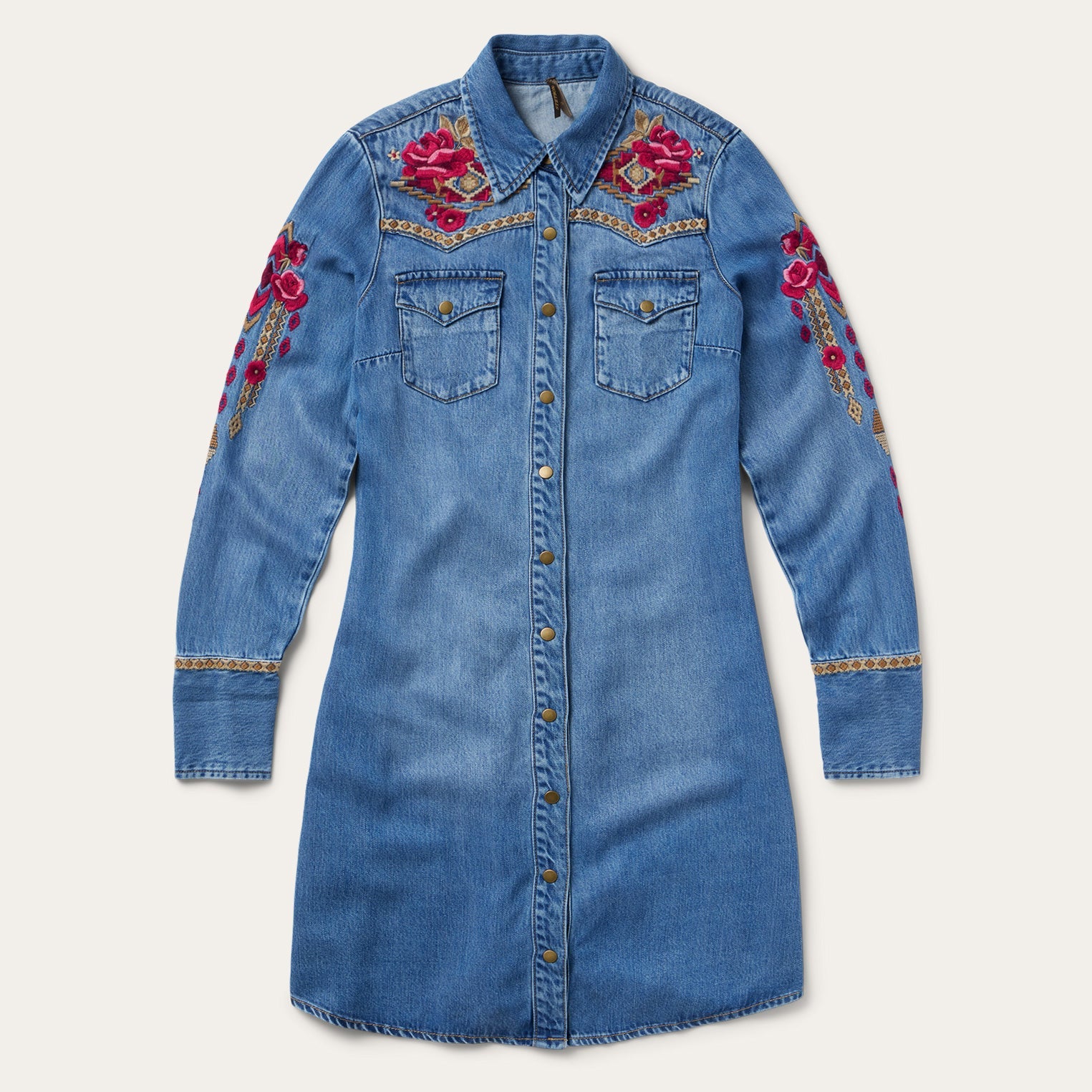 Embroidered Denim Shirt Dress | Stetson Dark Blue