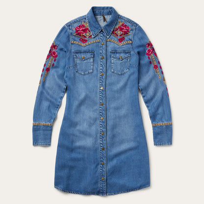 Embroidered Denim Shirt Dress | Stetson Dark Blue