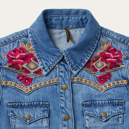 Embroidered Denim Shirt Dress | Stetson Dark Blue