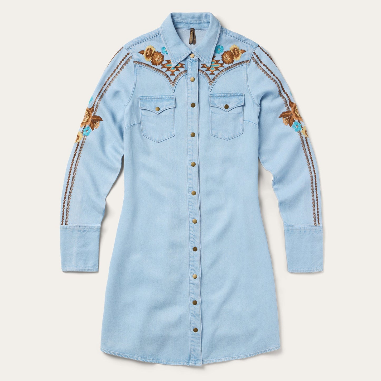 Embroidered Denim Shirt Dress | Stetson Light Blue
