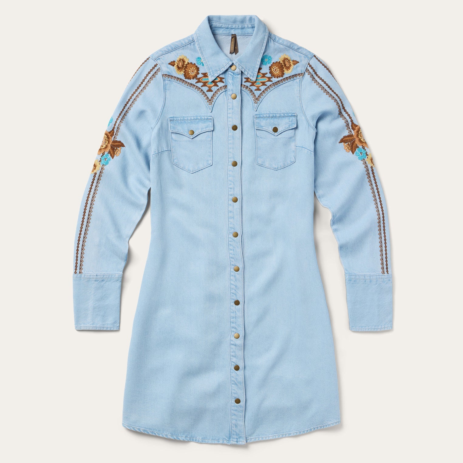 Embroidered Denim Shirt Dress | Stetson Light Blue