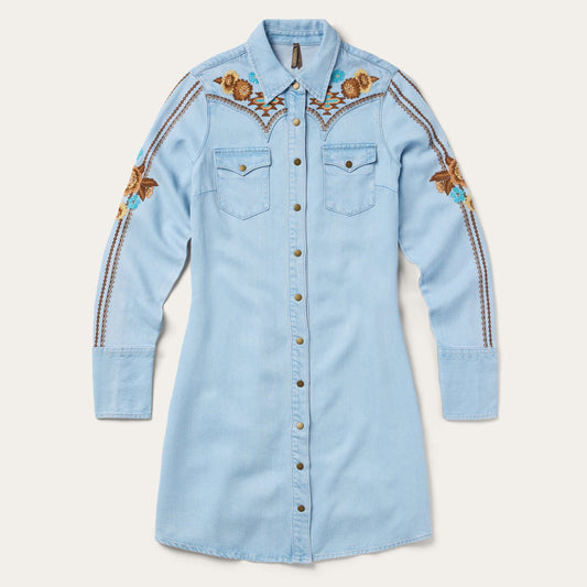 Embroidered Denim Shirt Dress | Stetson Light Blue