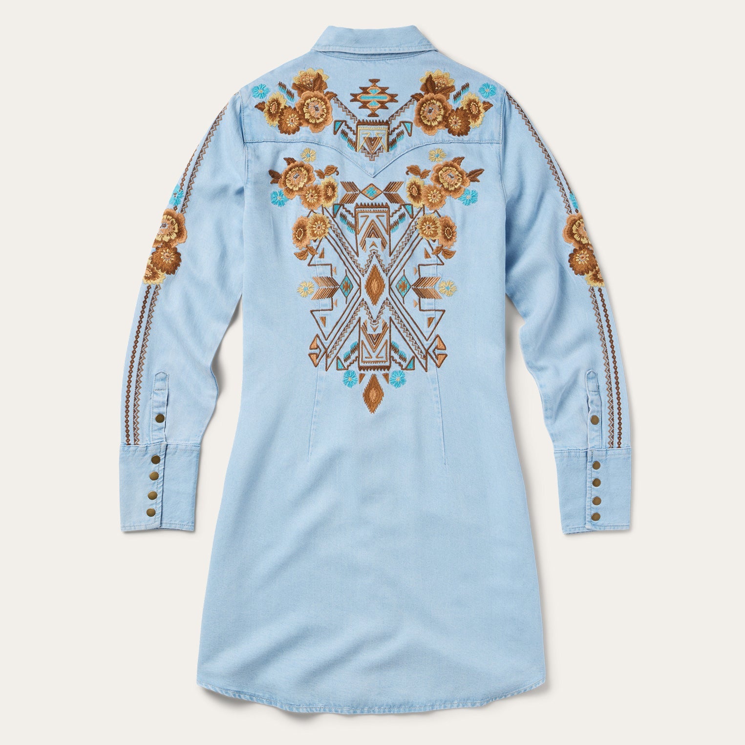 Embroidered Denim Shirt Dress | Stetson Light Blue
