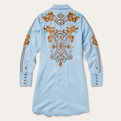 Embroidered Denim Shirt Dress | Stetson Light Blue