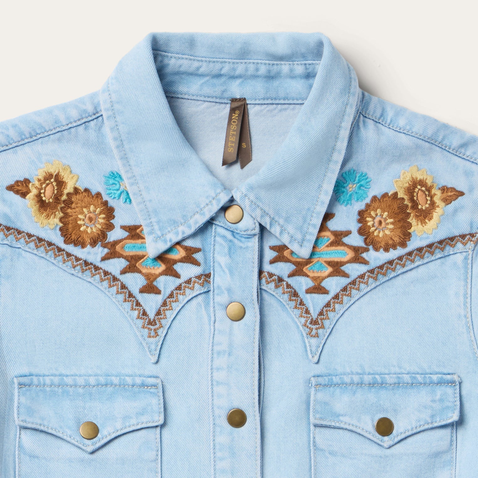 Embroidered Denim Shirt Dress | Stetson Light Blue