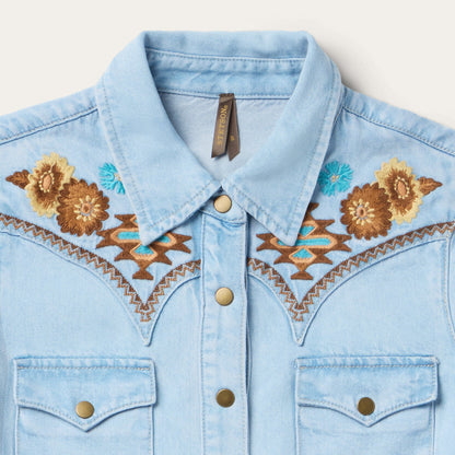 Embroidered Denim Shirt Dress | Stetson Light Blue