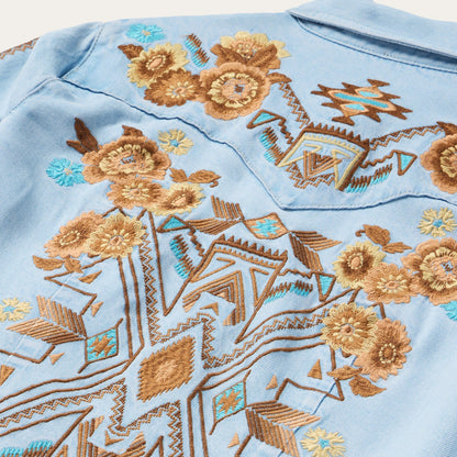 Embroidered Denim Shirt Dress | Stetson Light Blue