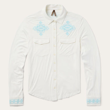 Embroidered Modal Western Shirt | Stetson White
