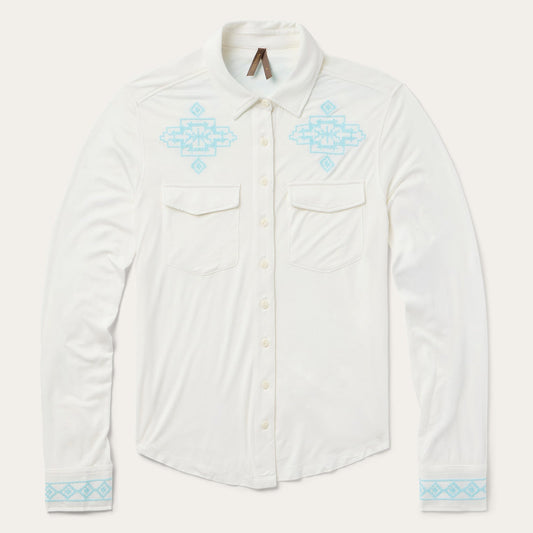 Embroidered Modal Western Shirt | Stetson White