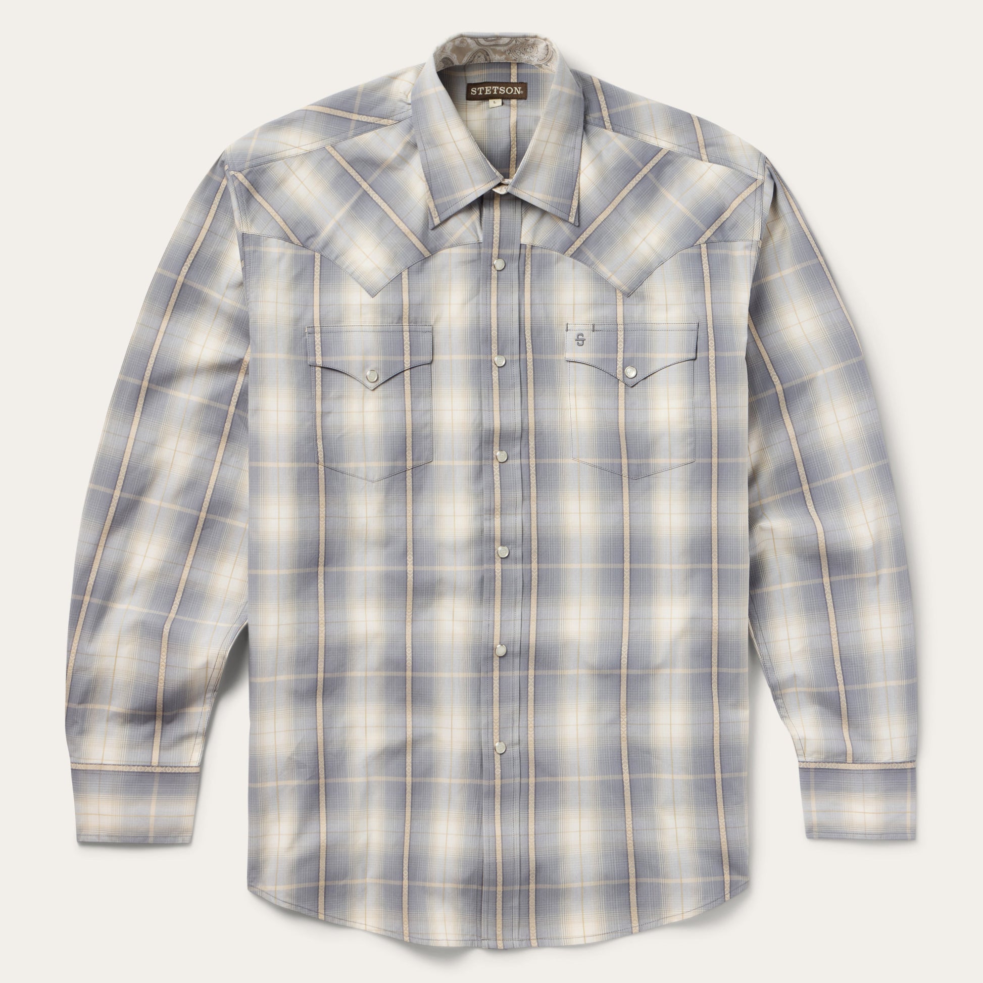 Smoke Diamonds Plaid Western Shirt | Stetson Grey