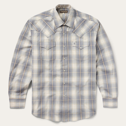 Smoke Diamonds Plaid Western Shirt | Stetson Grey