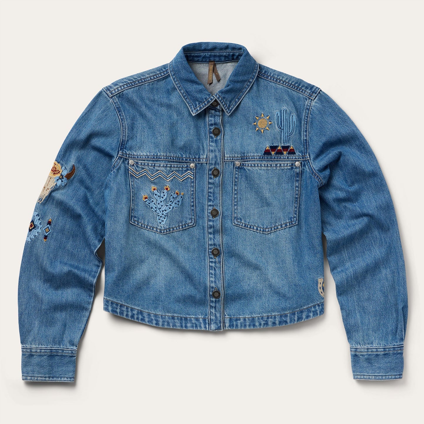 Embroidered Denim Button-Up Cropped Shirt | Stetson Blue