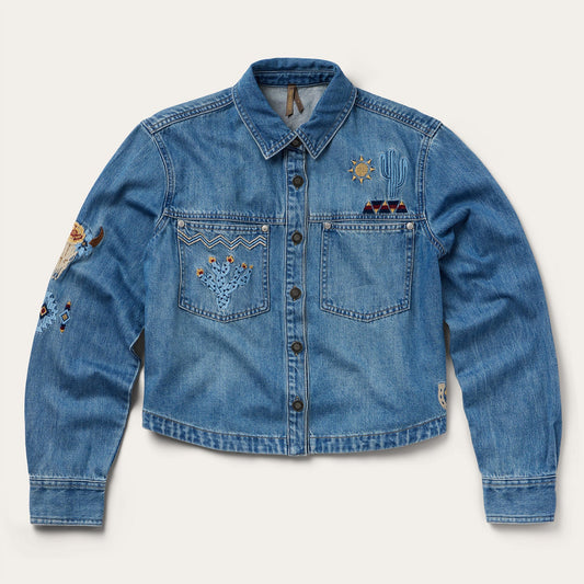 Embroidered Denim Button-Up Cropped Shirt | Stetson Blue