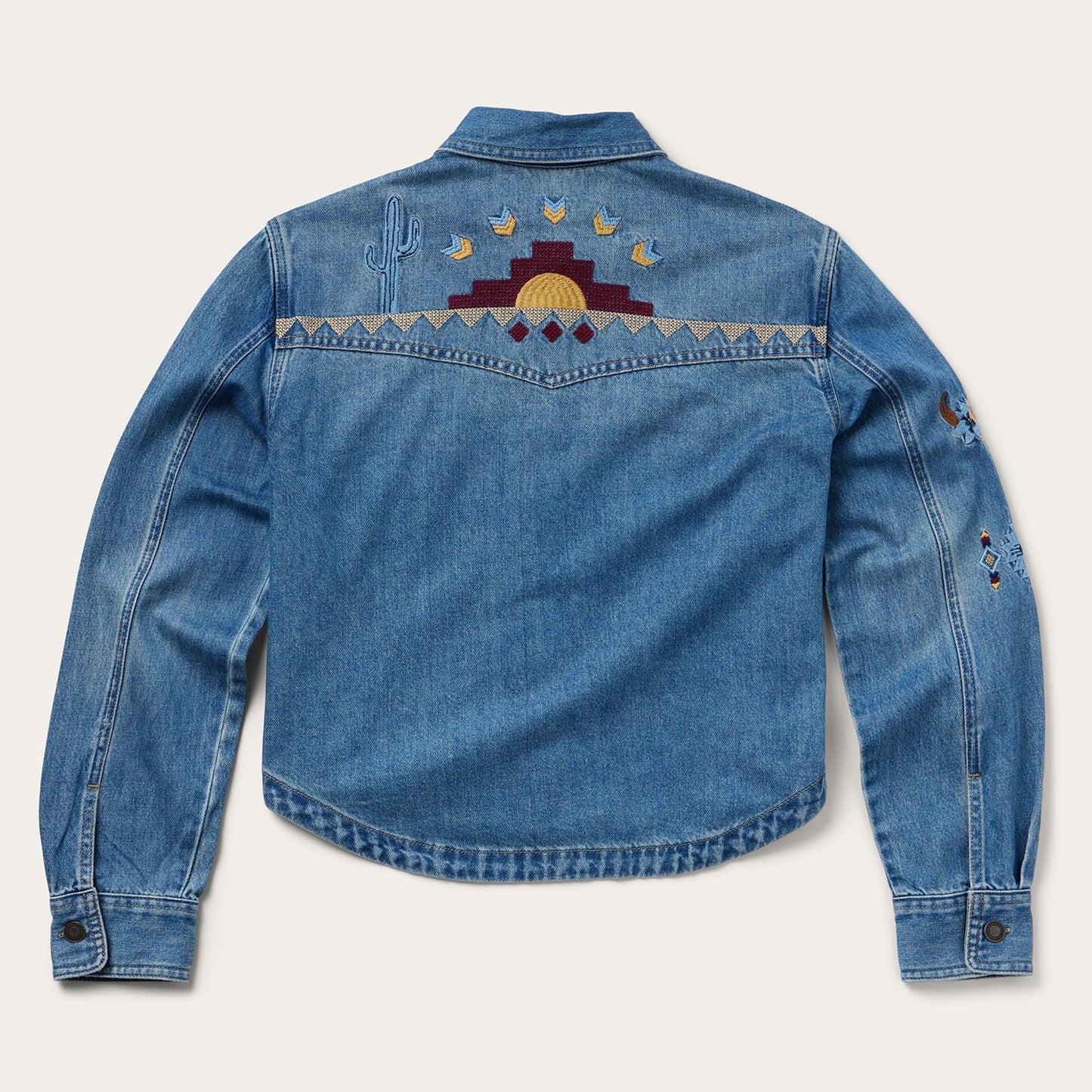 Embroidered Denim Button-Up Cropped Shirt | Stetson Blue
