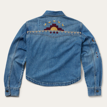 Embroidered Denim Button-Up Cropped Shirt | Stetson Blue