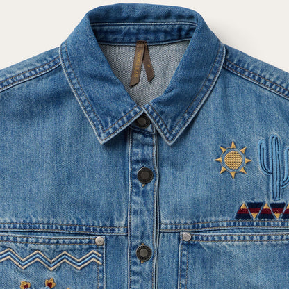 Embroidered Denim Button-Up Cropped Shirt | Stetson Blue