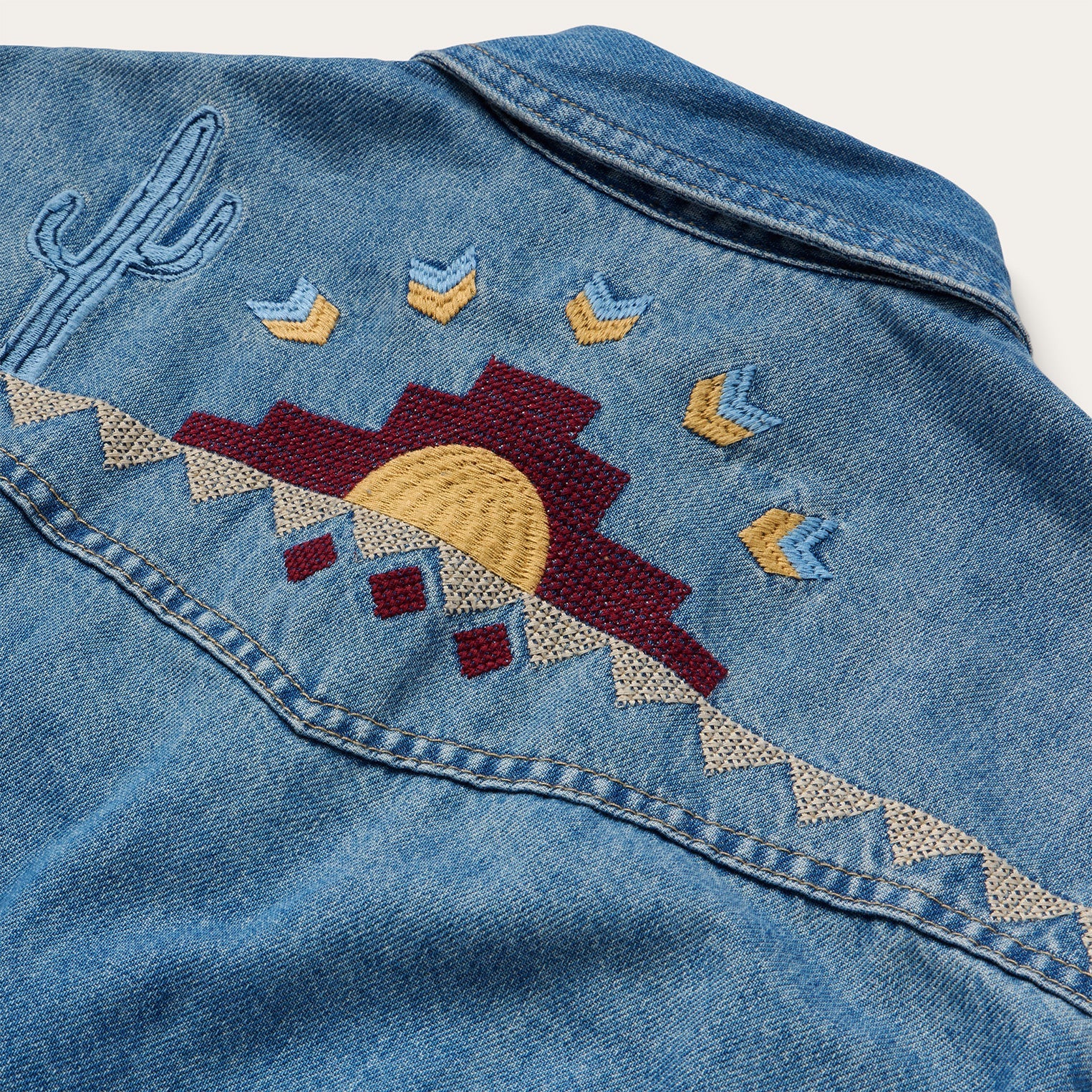 Embroidered Denim Button-Up Cropped Shirt | Stetson Blue