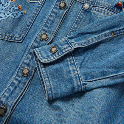 Embroidered Denim Button-Up Cropped Shirt | Stetson Blue