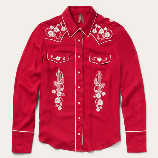 Embroidered Retro Western Shirt | Stetson Red