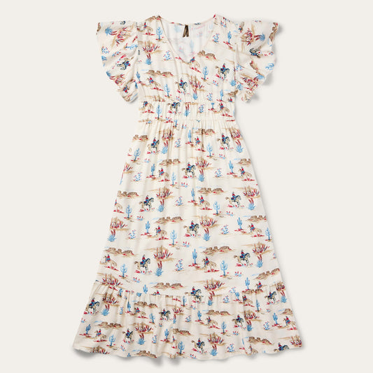 Desert Trails Print Prairie Dress | Stetson White