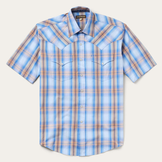 Sunrise Plaid Short-Sleeve Western Shirt | Stetson Blue