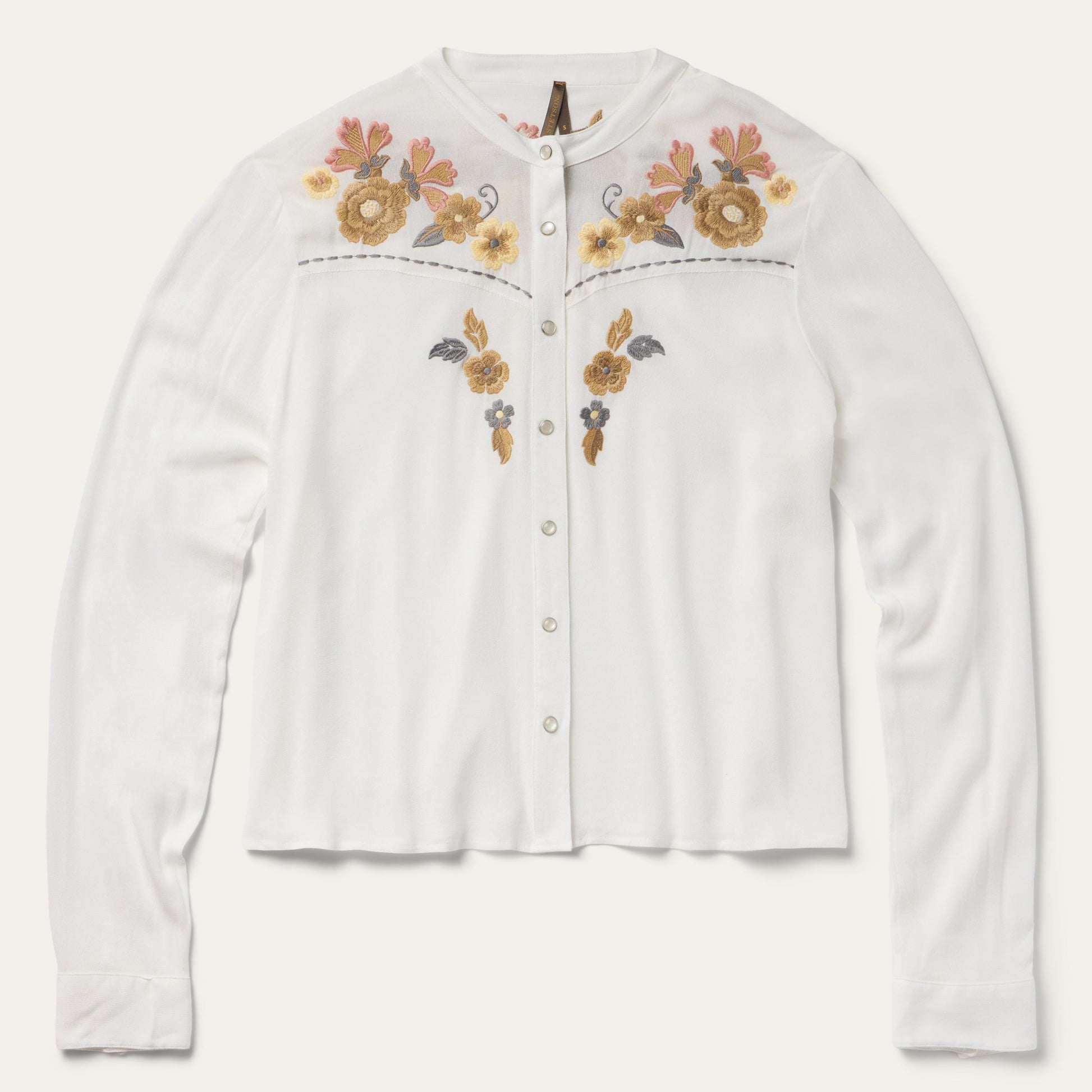 Embroidered Crepe Shirt | Stetson White