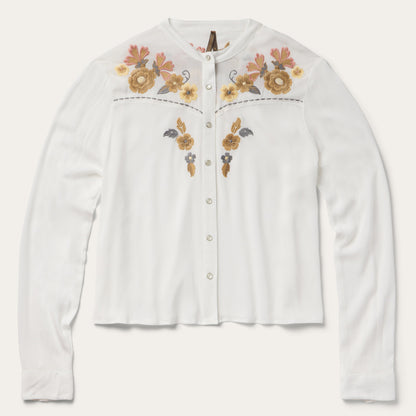 Embroidered Crepe Shirt | Stetson White