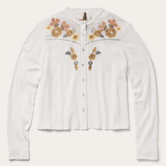 Embroidered Crepe Shirt | Stetson White