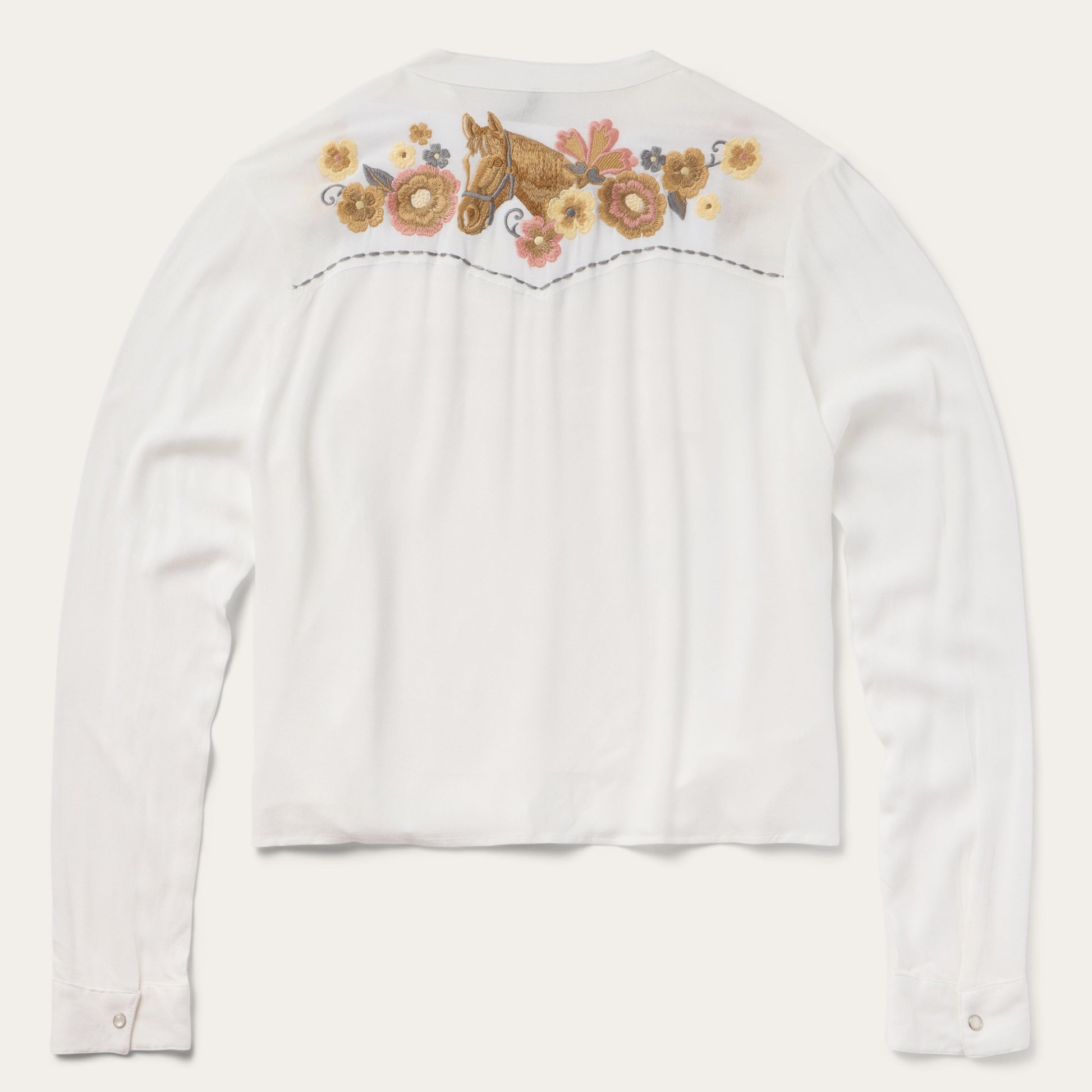 Embroidered Crepe Shirt | Stetson White