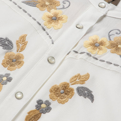 Embroidered Crepe Shirt | Stetson White