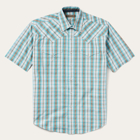 Turquoise Plaid Short-Sleeve Western Shirt | Stetson Green