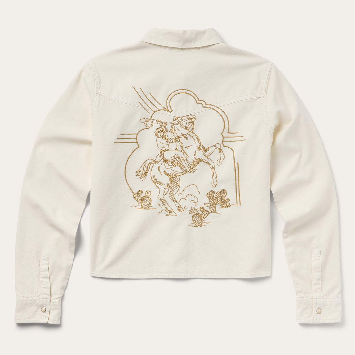 Embroidered Cream Denim Cropped Shirt | Stetson White
